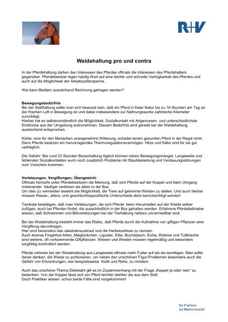 Weidehaltung pro und contra - R+V Versicherung