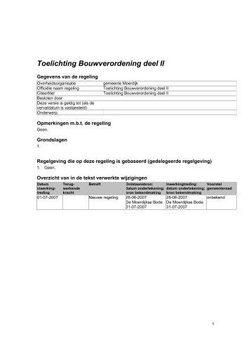 Toelichting Bouwverordening deel II