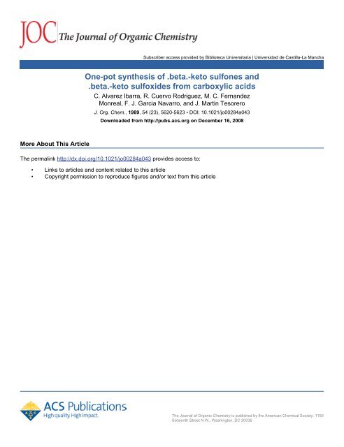 One-pot synthesis of .beta.-keto sulfones and .beta.-keto sulfoxides ...