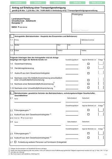 Antrag auf Erteilung einer Transportgenehmigung