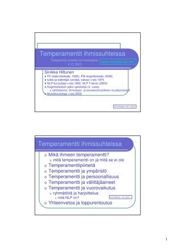 Temperamentit ihmissuhteissa, Tampereen seudun ... - muistikuisti.net