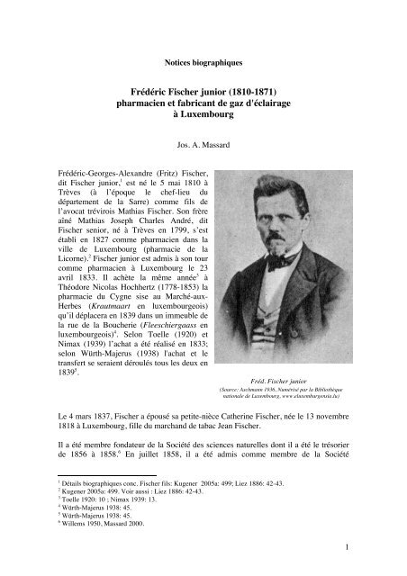 Frédéric Fischer junior (1810-1871) pharmacien et ... - Jos A. Massard
