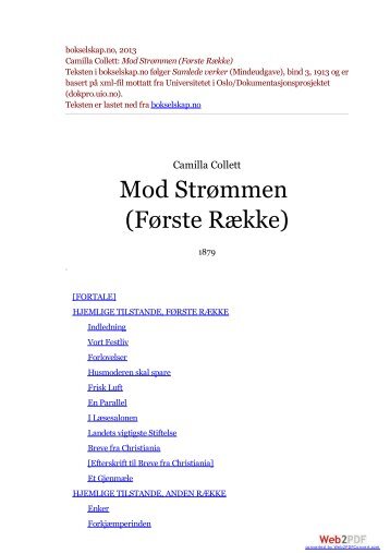 bokselskap.no, 2013 Camilla Collett: Mod Strømmen (Første Række ...