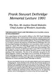 Frank Stewart Dethridge Memorial Lecture 1991