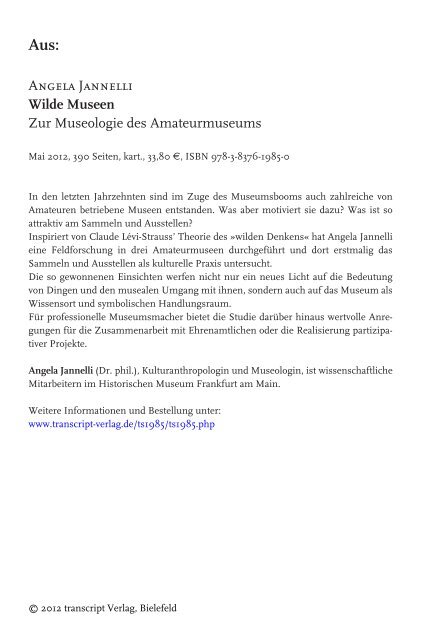 Angela Jannelli Wilde Museen Zur Museologie des Amateurmuseums