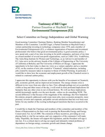 Bill Unger - The Select Committee for Energy Independence and ...