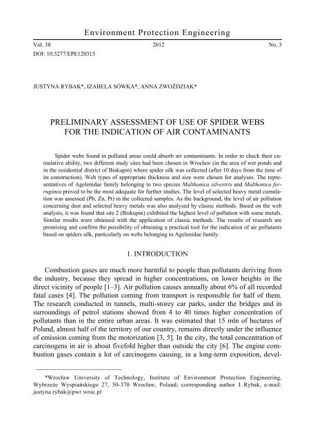 Preliminary assessment of use of spider webs for the indication of air ...