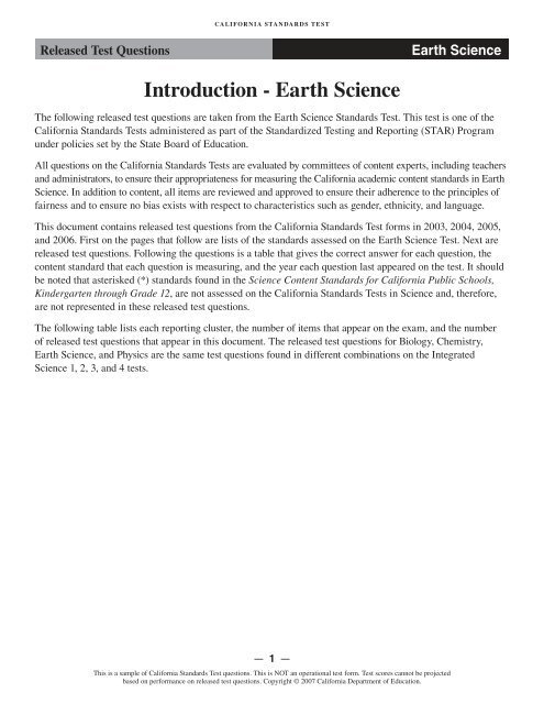 Earth Science Released Test Questions Standardized Earthguide Earth Science Released Test Questions Standardized Earthguide