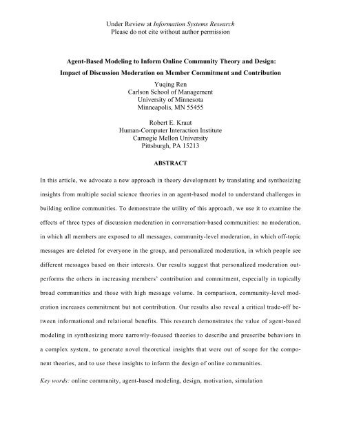 Agent-Based Modeling to Inform Online Community Theory and ...