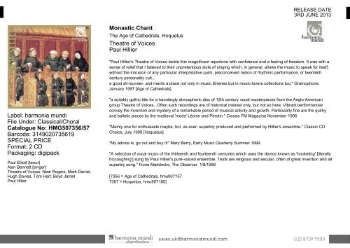 Classical new release - Harmonia Mundi UK Distribution