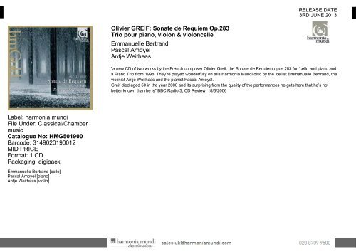 Classical new release - Harmonia Mundi UK Distribution