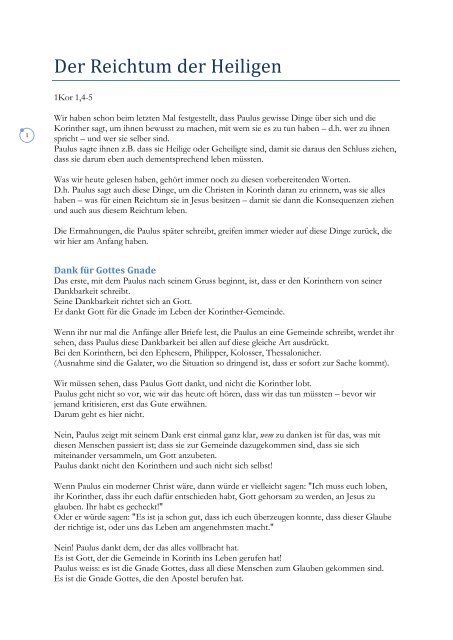 Der Reichtum Der Heiligen