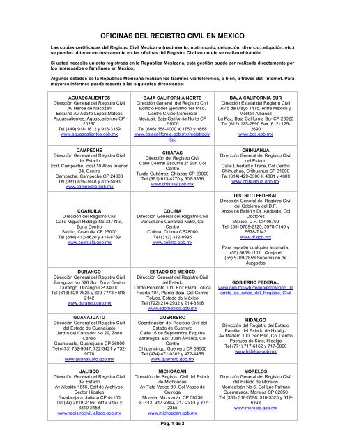 Oficinas Del Registro Civil En Mexico
