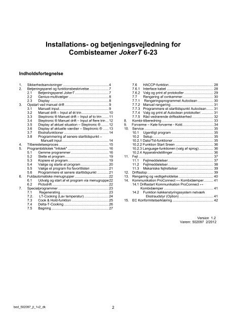 %rugsanvisning Kombidamper Joker T - Eloma