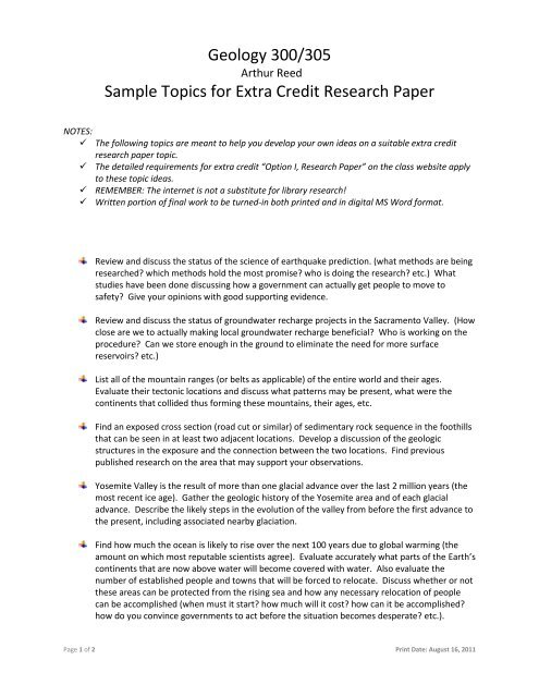 geology topics for a paper