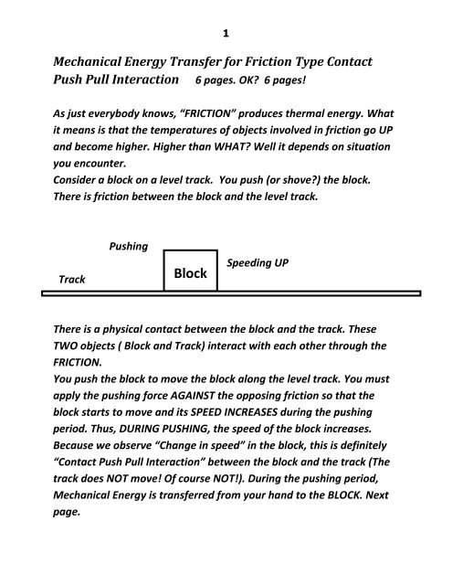 Mechanical Energy Transfer For Friction Type Contact Push - 