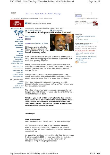 Meles Zenawi Interview 2005 Pdf Ethiopia A Voice For The Voiceless
