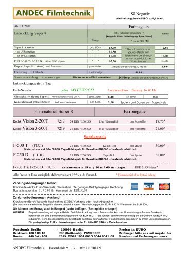 Komplettangebot – Farbnegativ - Andec Filmtechnik