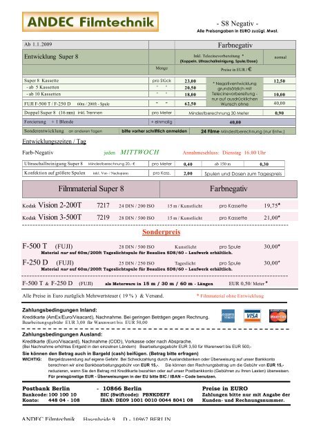 Komplettangebot – Farbnegativ - Andec Filmtechnik