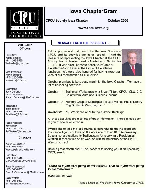 October 2006 - Iowa CPCU Society Chapter