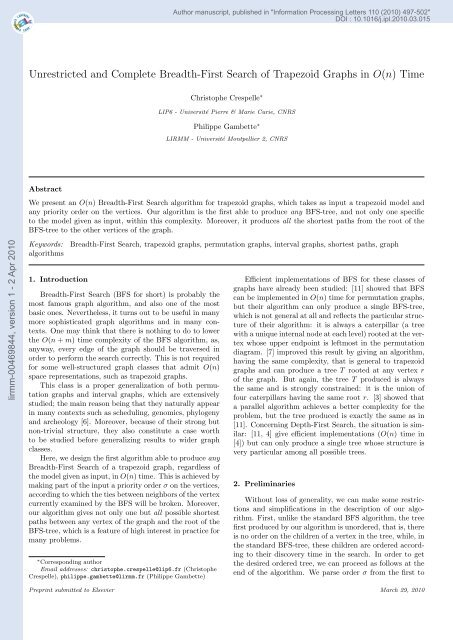 Unrestricted and complete Breadth-First Search of trapezoid graphs ...