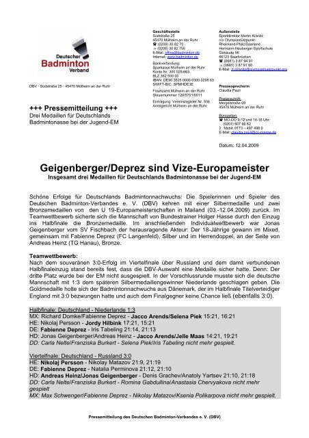 Geigenberger/Deprez sind Vize-Europameister