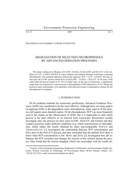 Degradation of selected chlorophenols by advanced oxidation