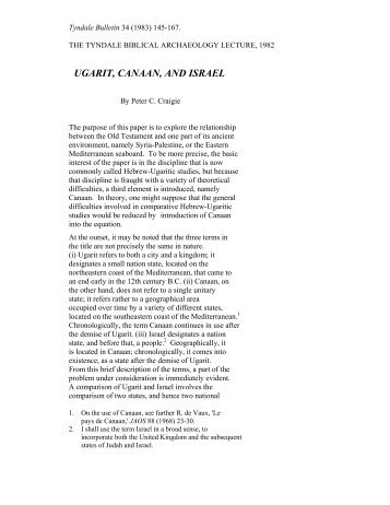UGARIT, CANAAN, AND ISRAEL.pdf - Tyndale House