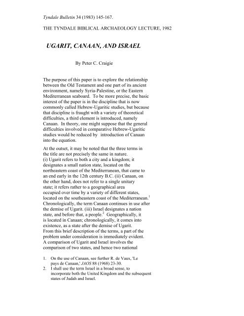 UGARIT, CANAAN, AND ISRAEL.pdf - Tyndale House