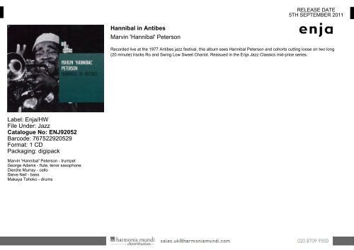 jazz & world music new releases - Harmonia Mundi UK Distribution