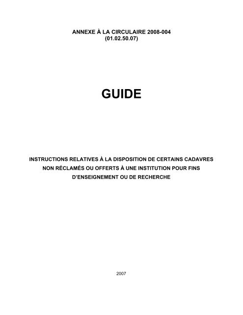 annexe à la circulaire 2008-004 - Gouvernement du Québec