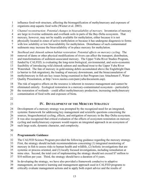 Mercury Strategy for the Bay-Delta Ecosystem - CALFED Bay-Delta ...