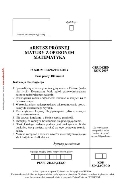 arkusz próbnej matury z operonem matematyka - Zadania.info