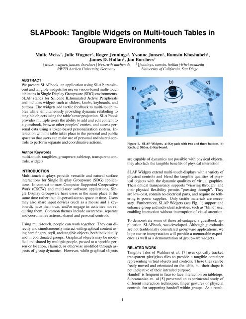Tangible Widgets On Multi Touch Tables In Groupware Environments