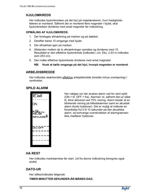 betjeningsvejledning for teejet 965 mejetærskercomputer