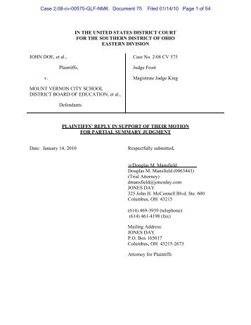 Plaintiffs' reply in support of their motion for partial summary judgment