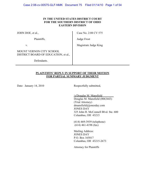 Plaintiffs' reply in support of their motion for partial summary judgment