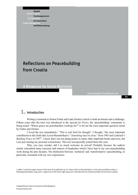Reflections on Peacebuilding from Croatia - Berghof Handbook for ...