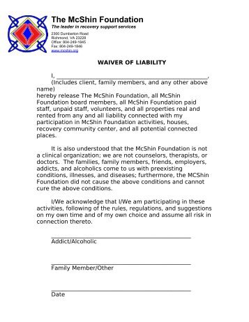 Waiver of Liability - McShin Foundation