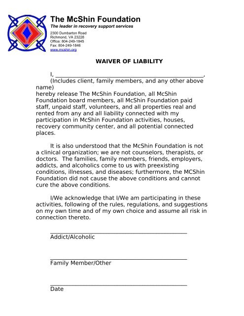 Waiver of Liability - McShin Foundation