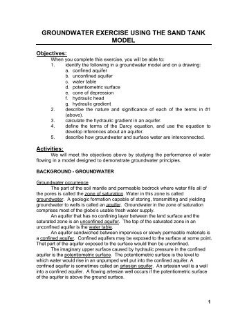 Groundwater Exercise Using the Sand Tank Model