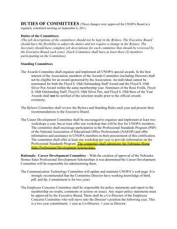 Duties of the Committees: (The job descriptions of the ... - unopa