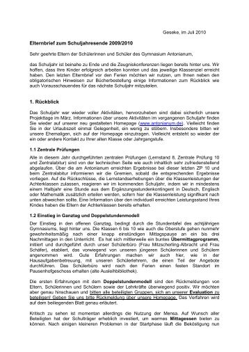 Elternbrief zum Schuljahresende - Juli 2010 - am Gymnasium ...