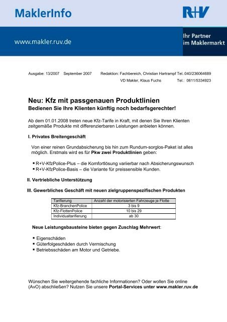 13/2007: KFZ mit passgenauen Produktlinien - R+V Versicherung