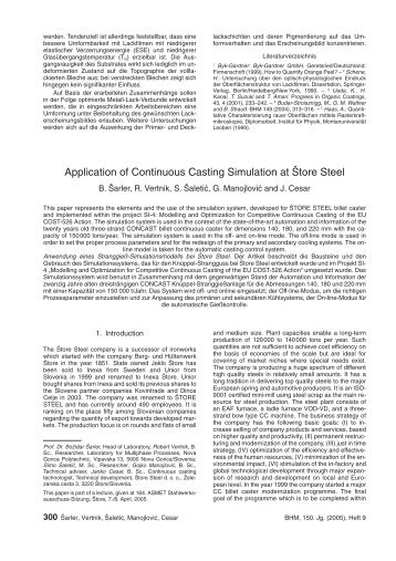 Application of Continuous Casting Simulation at Sˇ tore Steel