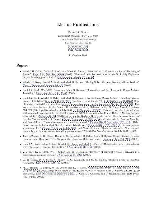 List of Publications - Raizen - The University of Texas at Austin
