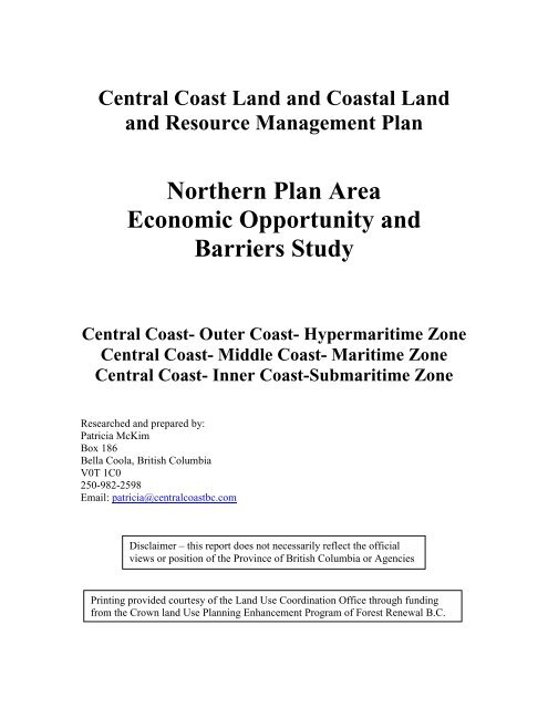 Northern Plan Area Economic Opportunities and Barriers Study