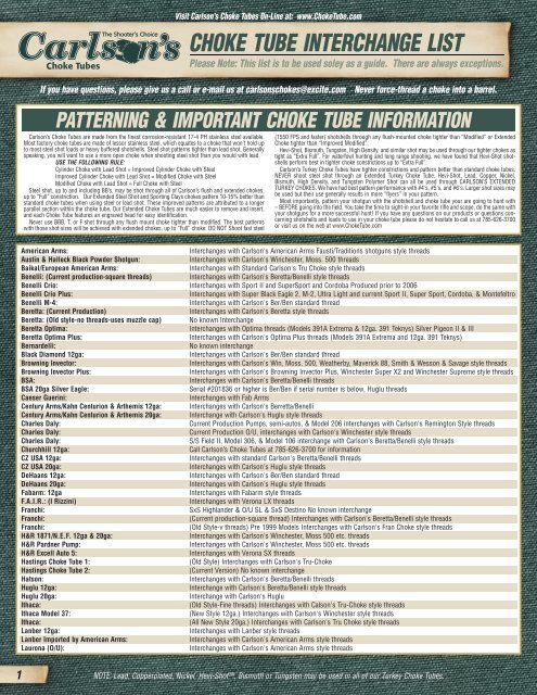 Benelli Super Black Eagle 2 Choke Tube Chart