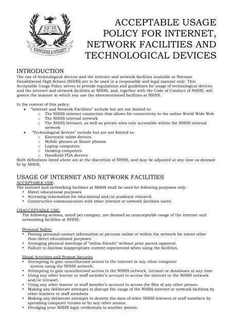 Computer and Internet Acceptable Use Policy - Norman ...