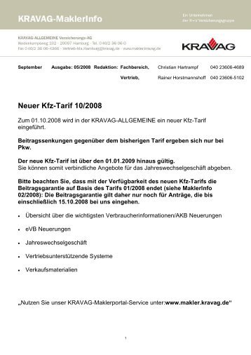 Neuer Kfz-Tarif 10/2008 - R+V Versicherung